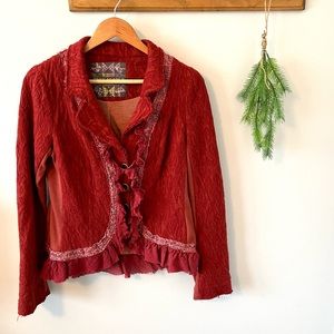 Free People ruffle tapestry blazer